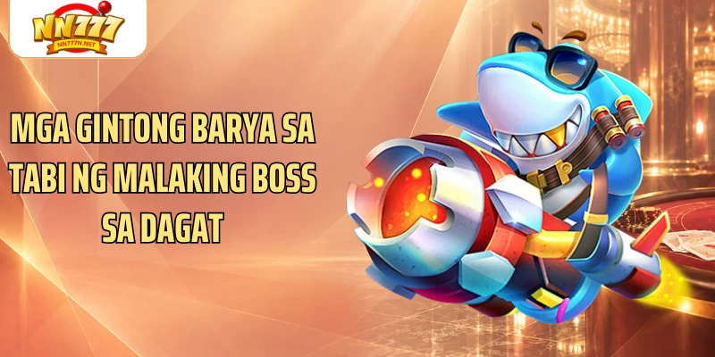 Mga gintong barya sa tabi ng malaking boss sa dagat